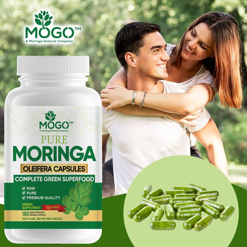 Organic Moringa Capsules, Immune Support, Gut Health, and Vitamin Boost, 350 mg, 180 Capsules