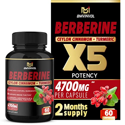 BMVINVOL Berberine Supplement 4700mg for Cardiovascular Health - 2 Months Supply - High Potency with Ceylon Cinnamon, Turmeric - Supports Immune System - Berberine HCl Supplement Pills