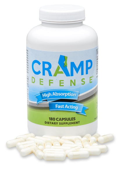 Cramp Defense® Magnesium for Leg Cramps, Muscle Cramps & Muscle Spasms, 180 Capsule Bottle.