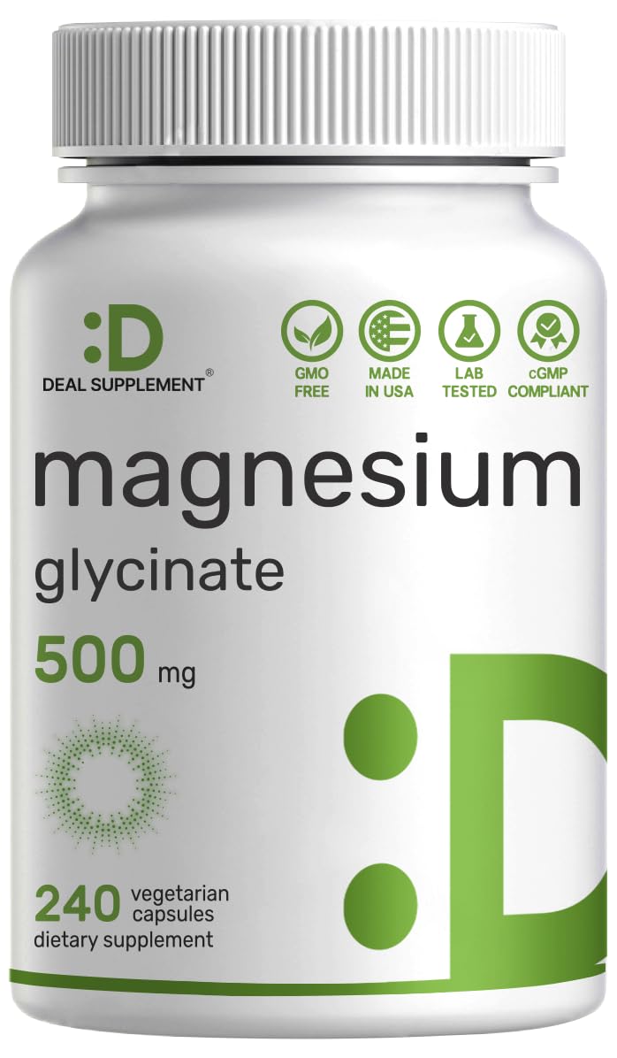 DEAL SUPPLEMENT Magnesium Glycinate 500mg, 240 Veggie Capsules | Chelated for Easy Absorption | Highly Purified Essential Trace Mineral for Muscle, Joint, Heart, & Digestive Health