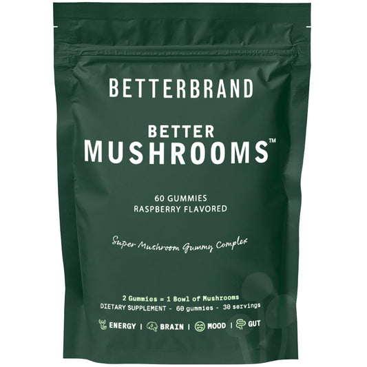 Betterbrand BetterMushrooms Mushroom Gummies to Support Gut Health, Metabolism, Energy, Focus - Lion's Mane, Cordyceps, Chaga & Maitake Mushroom Supplement - Maintains Healthy Immune System