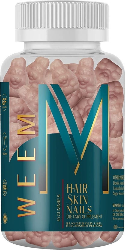 WEEM Hair Skin and Nails Gummies - Supports Healthy Hair - Vegan biotin Vitamins for Women & Men Supports Faster Hair Growth, Stronger Nails, Healthy Skin, Extra Strength 10,000mcg