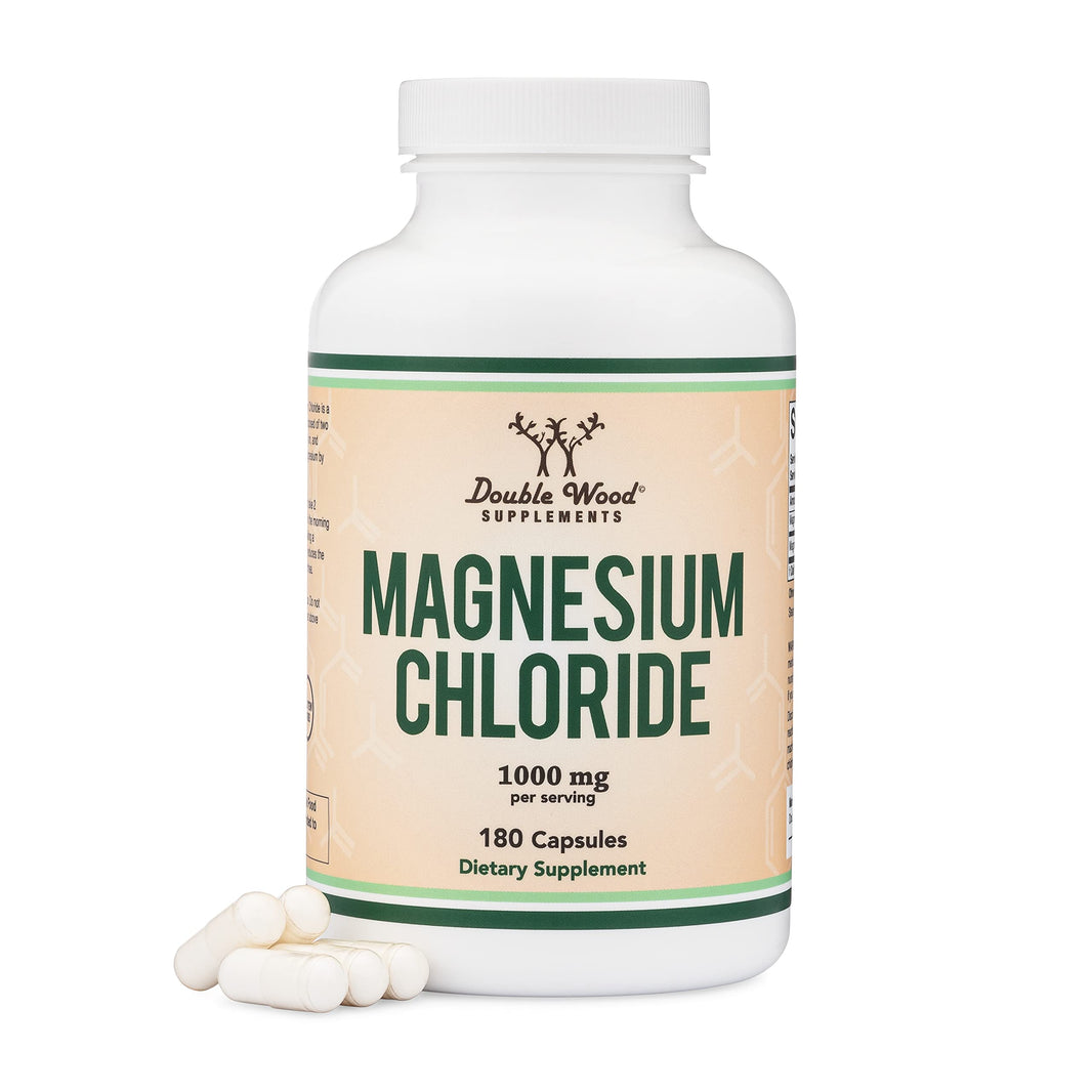 Double Wood Supplements Magnesium Chloride (Cloruro De Magnesio) - 180 Capsules, 1,000mg Per Serving, Supports Digestive and Bone Health - Manufactured and Tested in The USA by Double Wood Supplements