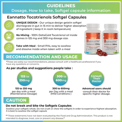 E Annatto Tocotrienols Deltagold 125mg, 60 Softgels, Vitamin E Tocotrienols Supplements, Tocopherol Free, Supports Immune Health & Antioxidant Health (90% Delta & 10% Gamma) (Pack of 1)